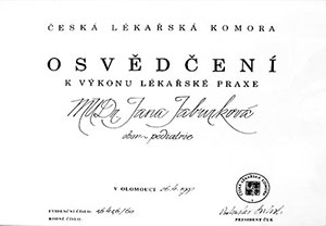 osvědčení k výkonu lékařské praxe